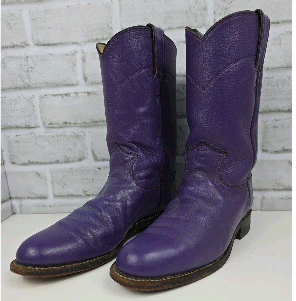 Vintage Cowboy Boots Justin L3732 Classic Purple Leather Roper Women Size 6.5 B